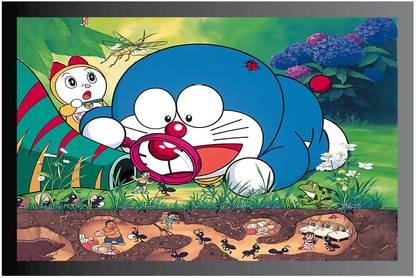 Doraemon Cartoon Poster with Frame Gloss Lamination M8 Paper Print