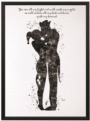 Sucide Squad Joker Harley Quinn Love Quote Wall Poster With Frame A3 Size Photographic Paper