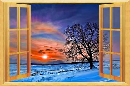 The creative solution beautiful red moon window color wallpaper with digital print Size 20"x30 Canvas Art