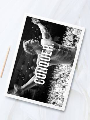 Arnold Schwarzenegger CONQUER Quote White Framed Poster (8x12 Inches) For Motivation, Positivity & Inspiration / Room Decor/ Gifting/ Motivational Quotes/ High Quality Paper Print Paper Print