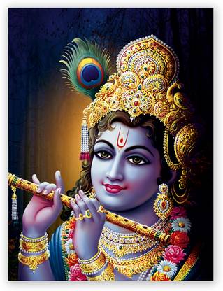 Shri Krishna Digital Hindu God Photo Poster With Uv Textured Size 24 X 18 Inches Fine Art Print