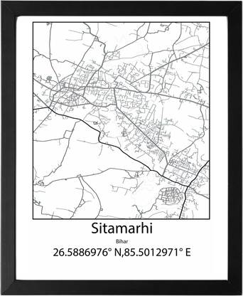 Sitamarhi,Bihar,India UNFRAMED Minimalist Map Line Art Print Poster Wall Office Home Hometown Housewarming Decor Enhanced Paper Poster Paper Print