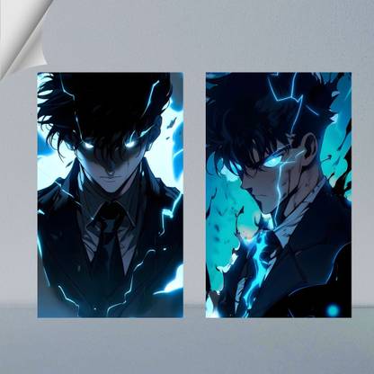 VIRGIN ART | SUNG JIN WOO FROM SOLO LEVELING | DIGITAL ART - 33 | SET OF 2 | 300 GSM A4 FRAMED POSTER FOR WALL Photographic Paper