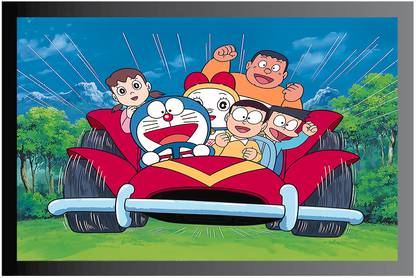 Doraemon Cartoon Poster with Frame Gloss Lamination M26 Paper Print