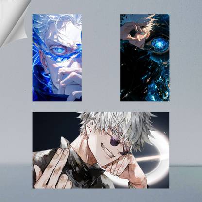 VIRGIN ARTS | COMBO SET OF GOJO SATORU DIGITAL ART | JUJUTSU KAISEN | ANIME | SET OF 2 A4 AND 1 A3 300 GSM FRAMED POSTER FOR WALL Photographic Paper