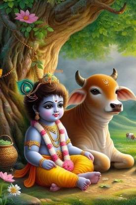 Adorable little baby Krishna beautiful Hd poster (18 X 12inch) q13 Fine Art Print