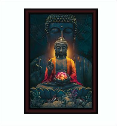 Large Royal Premium Framed Buddha Digital Reprint 14 inch x 20 inch Painting (With Frame) Paper Print