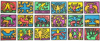 keith haring acrylic pop art fabric drawing wallpaper Paper Print