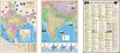 NDIA POLITICAL & PHYSICAL MAP & INDIAN CONSTITUTION CHART : (PACK OF 3) All Maps/Chart size : 70 X 100 cm ( 28 X 40 inch) : MOST HELPFUL IN UPSC, SSC, PCS, RAILWAYS and OTHER COMPETITIVE EXAMS . PAPER PRINT : COMBO OF 3 Paper Print