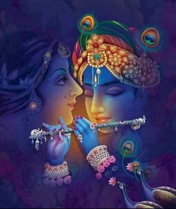 HD Lord Krishna and Radha (Radha Krishna) Religious Wall Poster for Bedroom, Living-room, Gym, Office Without Frame (12x18 Inch, 300 SGM, Laminated) Fine Art Print