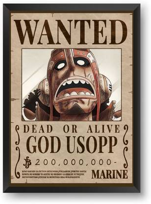 ANIME POSTER FRAME - WANTED STRAW HAT POSTER GOD USOPP - Black Framed Wall Poster For Home And Office With Frame, (12.6*9.6) Photographic Paper