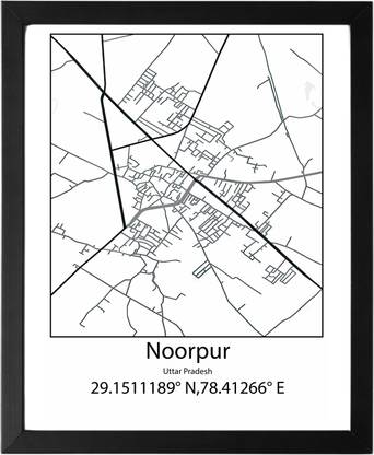 Noorpur,Uttar Pradesh,India UNFRAMED Minimalist Map Line Art Print Poster Wall Office Home Hometown Housewarming Decor Enhanced Paper Poster Paper Print