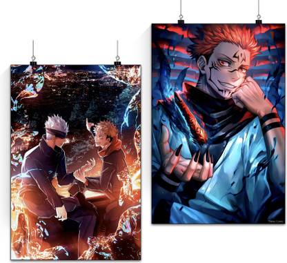 Jujutsu kaisen Sukuna Smile And Gojo and Yuji Itadori Fire Six Combo wall Poster | Pack of 2 jujutsu kaisen wall poster | 300 GSM poster ( 13 inch X 19 inch ) Paper Print