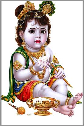 Lord Baby Krishna Poster | Bal krishna Poster | 350GSM Glossy Poster | Size 12 X 18 inch Paper Print
