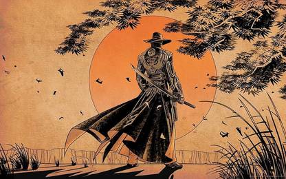 digital art drawing men samurai wallpaper Paper Print