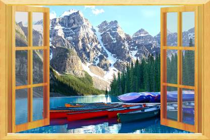 The creative solution beautiful mountain window wallpaper with digital print Size 30"x20" Fine Art Print