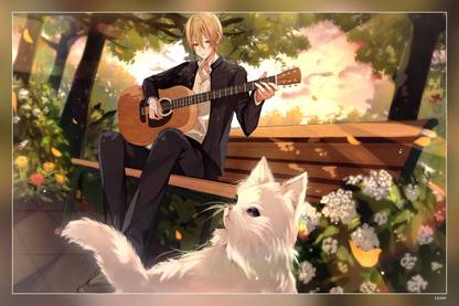 Anime Boy Playing Guitar Matte Finish Poster Paper Print