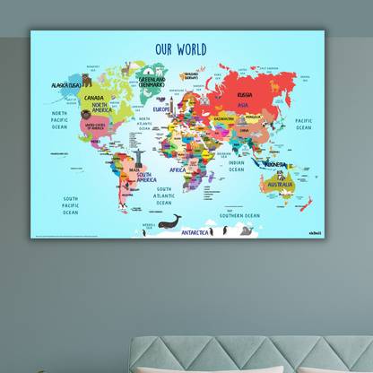Stylish world map for Grey colour wall Living room 3D Poster