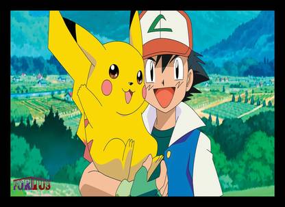 Pikachu with Ash - Poster (Pack of 2) Paper Print