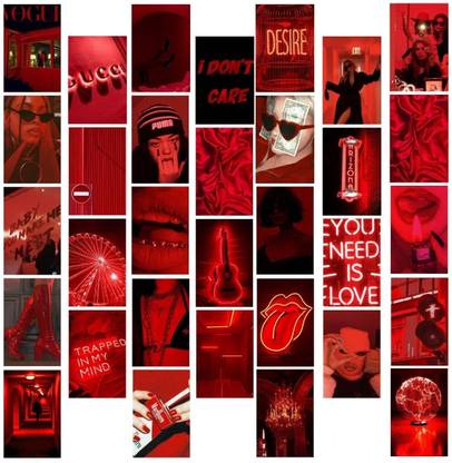 Neon Red Aesthetic Wall Collage Kit for Room Decor | Set of 30 Aesthetic Posters | 300 GSM Water Resistant Paper | Size 4x6 Inch | Unframed | Comes With Double Sided Tape Photographic Paper