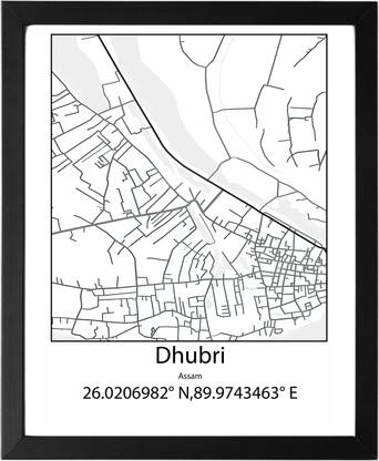 Dhubri,Assam,India UNFRAMED Minimalist Map Line Art Print Poster Wall Office Home Hometown Housewarming Decor Enhanced Paper Poster Paper Print