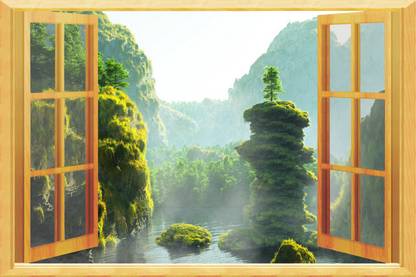 The creative solution beautiful tree long window wallpaper with digital print Size 30"x20" Canvas Art