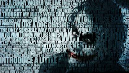 BATMAN QUOTES THE JOKER TYPOGRAPHIC PORTRAIT TYPOGRAPHY WALLPAPER ON HI QUALITY LARGE PRINT 36X24 INCHES Photographic Paper