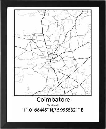 Coimbatore,Tamil Nadu,India UNFRAMED Minimalist Map Line Art Print Poster Wall Office Home Hometown Housewarming Decor Enhanced Paper Poster Paper Print