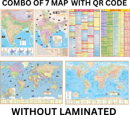 (COMBO OF 6 MAPS, CHARTS WITH COMPLIMENTARY GIFT) INDIA Constitution Chart & History of India chart With India & World Map (Both Political & Physical)| Set Of 6| Map Size (40 * 28) (23 * 36)|Paper Mint| Complimentary text liner| Best Useful for UPSC, SSC, IES and other Competitive Exams. (All English Maps) Paper Print Paper Print Paper Print