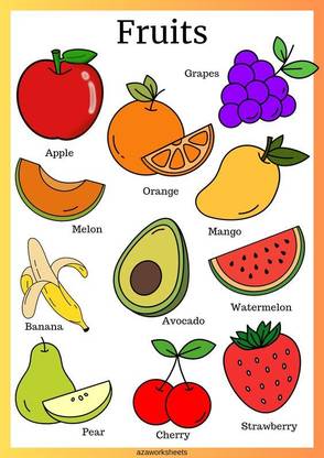 fruit chart 1726 Multicolour, Matte Vinyl Stickers Printed, 12 x 18 Inch Paper Print