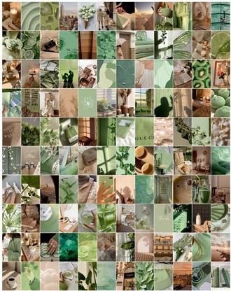Green Beige Aesthetic Set of 120 Small Wall Poster Set Wall Collage for Home Decoration Paper Print