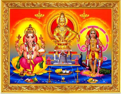 God VINAYAKA AYYAPPA SUBRAMANYA SWAMY Laminated Digital Re-Print in an Hardboard Paper Print
