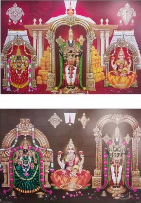 God Laxmi And Tirupati Balaji Photos Pack Of-03 Fine Art Print