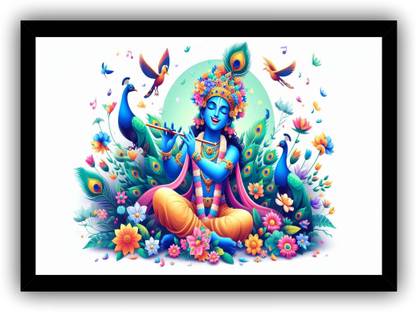 God Krishna Religious Poster With Frame Size 9x13 Inches H-8 Paper Print