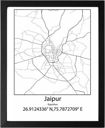 Jaipur,Rajasthan,India UNFRAMED Minimalist Map Line Art Print Poster Wall Office Home Hometown Housewarming Decor Enhanced Paper Poster Paper Print