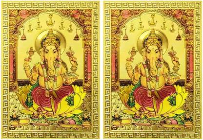 Lord Ganesh Ganpati Golden Plated Small Photo Sticker Combo (Pack of 2) 3D Poster