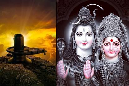 Lord Shiv Parvati with shivling Paper Poster (Poster 12X18 Inch in Rolled) Paper Poster Paper Print Paper Print