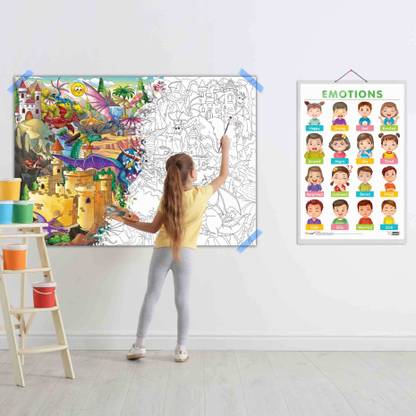 EMOTIONS CHART and GIANT DRAGON COLOURING POSTER | SET OF 1 CHART and 1 POSTER | "Emotions Explorers: chart and Giant Dragon colouring Poster for Kids' Emotional Journey. Paper Print