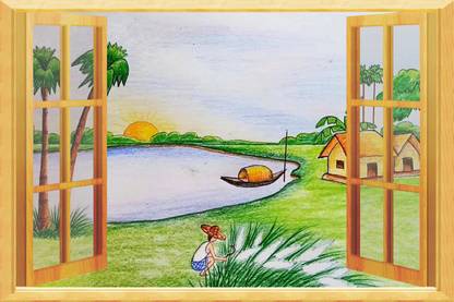 The creative solution beautiful picture window wallpaper with digital print Size 30"x20" Canvas Art
