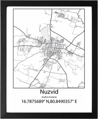Nuzvid,Andhra Pradesh,India UNFRAMED Minimalist Map Line Art Print Poster Wall Office Home Hometown Housewarming Decor Enhanced Paper Poster Paper Print