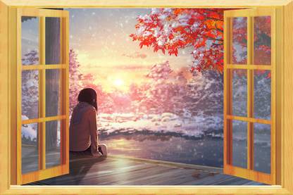 The creative solution beautiful baby girl window wallpaper with digital print Size 24"x96" Canvas Art