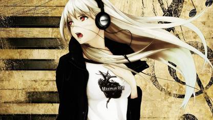 Poster Music Headphones Anime Girl Music Girl sl-7234 (Wall Poster, 13x19, Matte Paper, Multicolor) Fine Art Print