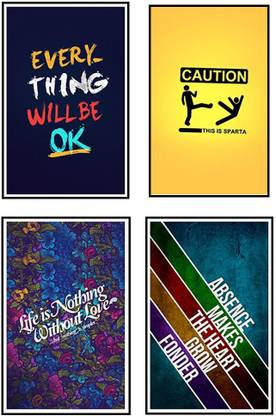'Typography / Inspirational Posters' (Pack of 4) for Room & Office Paper Print