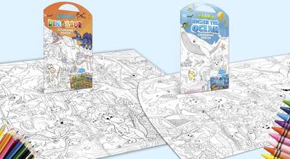 GIANT DINOSAUR COLOURING Charts and GIANT UNDER THE OCEAN COLOURING Charts | Combo of 2 Charts I Stress-relieving Charts Paper Print