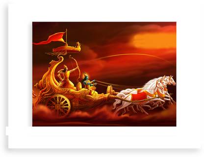 Lord Krishna & Arjuna Digital Photo Poster With Uv Textured Room Decoration 088 Fine Art Print