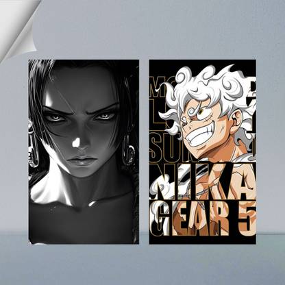 VIRGIN ART | BOA HANCOCK & MONEKY D. LUFFY(5TH GEAR) FROM ONE PEICE | DIGITAL ART - 53 | ANIME | SET OF 2 | 300 GSM A4 FRAMED POSTER FOR WALL Photographic Paper