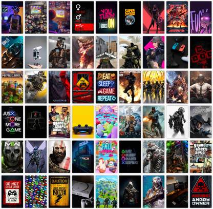 Pack of 54 Gaming Posters Collage Kit For Wall Fine Art Print