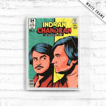 Indran Vs Chandran�� The Moustache Story Poster White Frame Photographic Paper