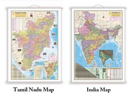 Tamil Nadu State Map & India Map. (Laminated, Rollup) in English Language, Size: 40"x28" inch. With Important Fact and Figure. Ideal Map For Office Use, Tourism Purpose, Students and Aspirants of UPSC , PCS , SSC , RAILWAY Exam and Other Competitive Exam. Updated Map. Tamilnadu Map and India map. Paper Print