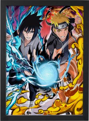 naruto poster with frame naruto and sasuke wall poster (Size_13x9.8 inch) Paper Print